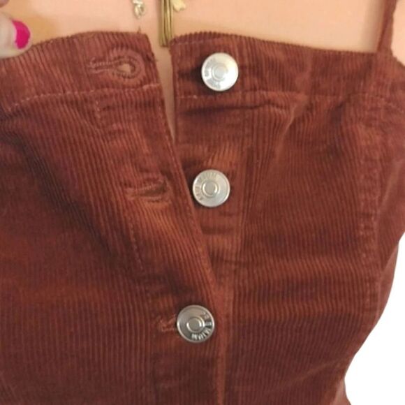 Y2K Brown Clay Boho Sleeveless Button Front Corduroy Mini Dress Large - Picture 9 of 16